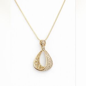 Gold Plated Teardrop Necklace CZ Filigree Pendant Elegant Jewelry